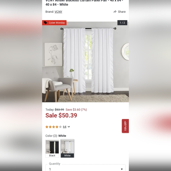 VCNY 2 Blackout White Ruffle Panels - Picture 4 of 4